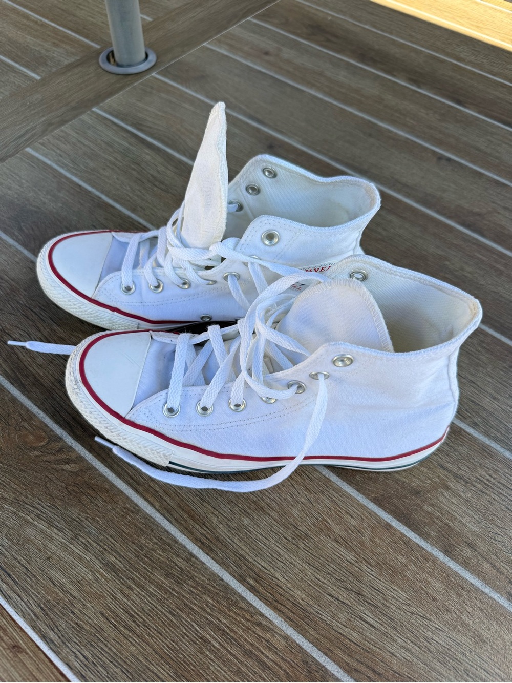 Converse Kids White High-Top Sneakers with Red Stripe